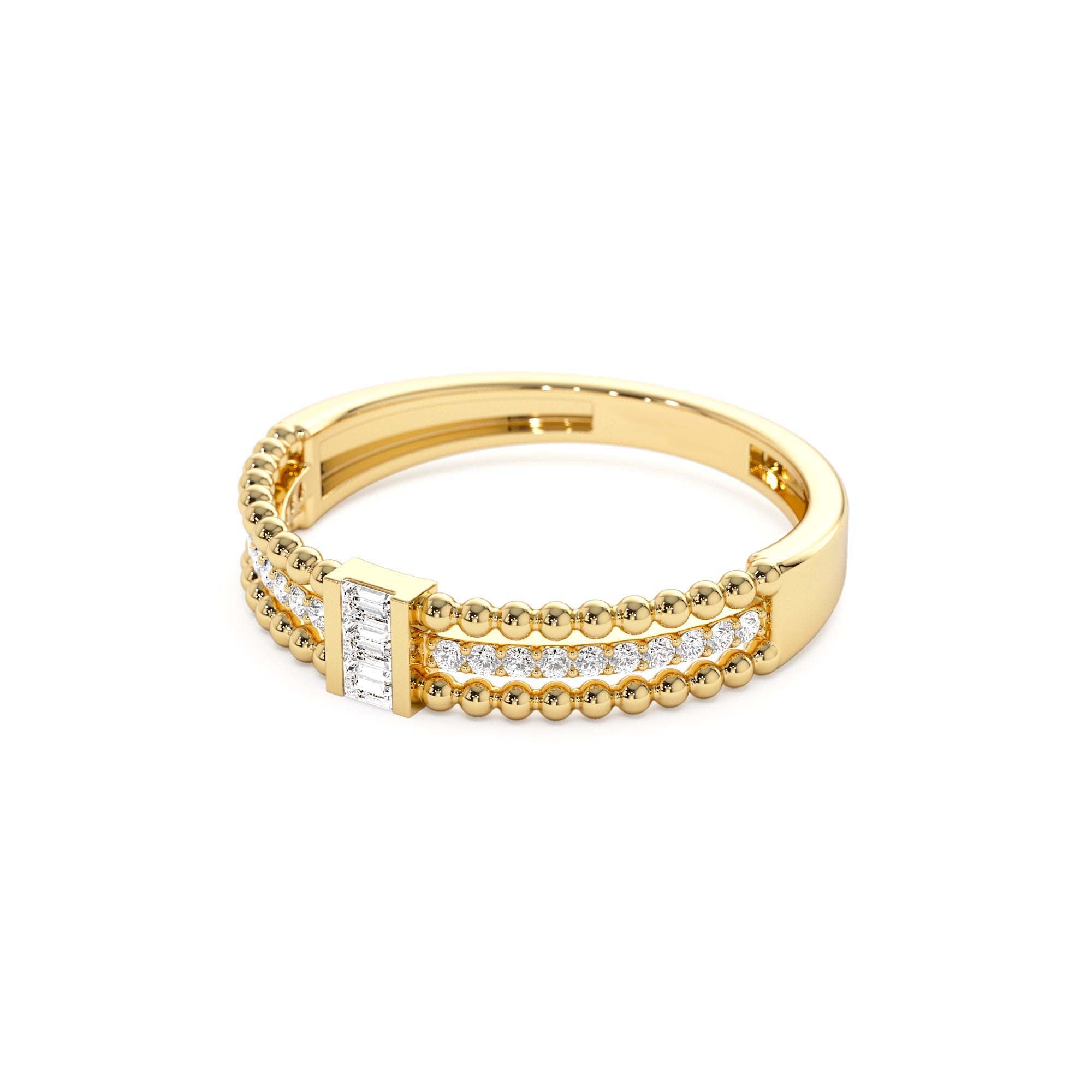 14K Beaded Baguette and Round Diamond Ring - view 4