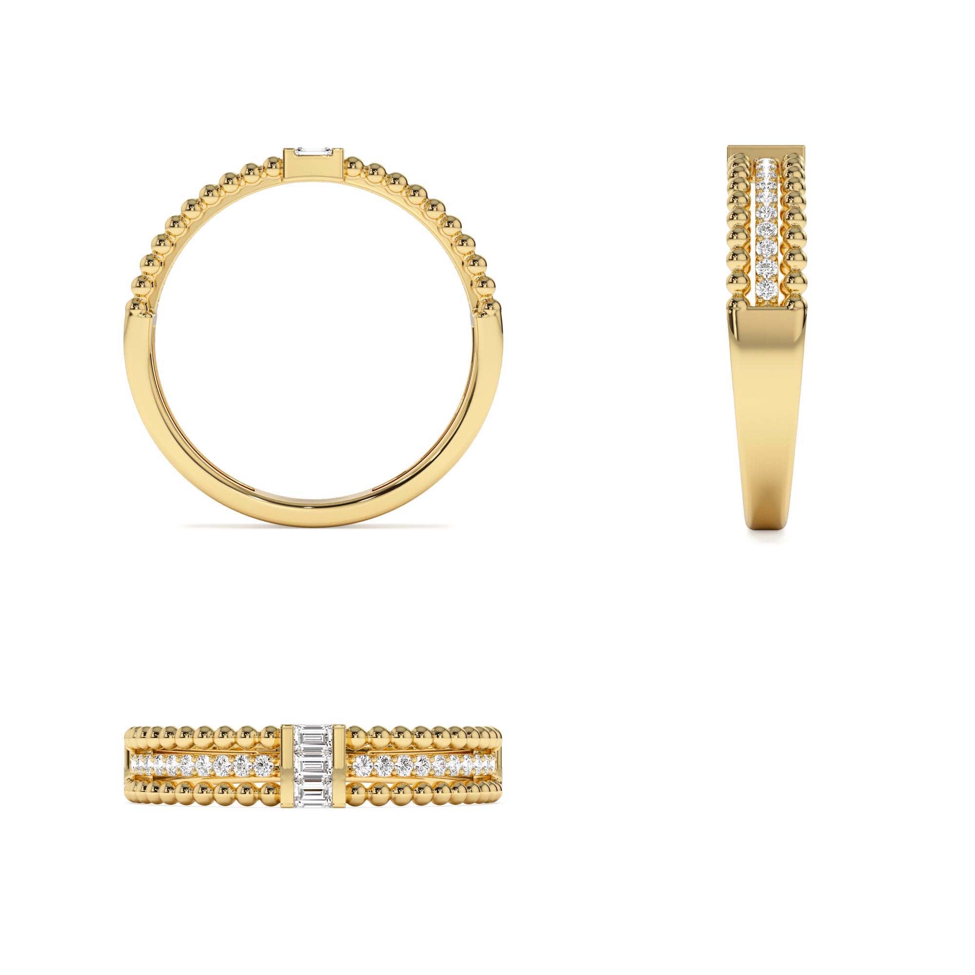 14K Beaded Baguette and Round Diamond Ring - view 5