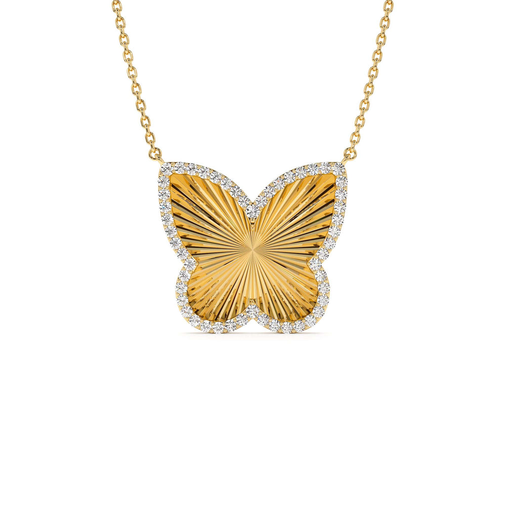 14K Textured Diamond Butterfly Charm Pendant by Orlina Fine