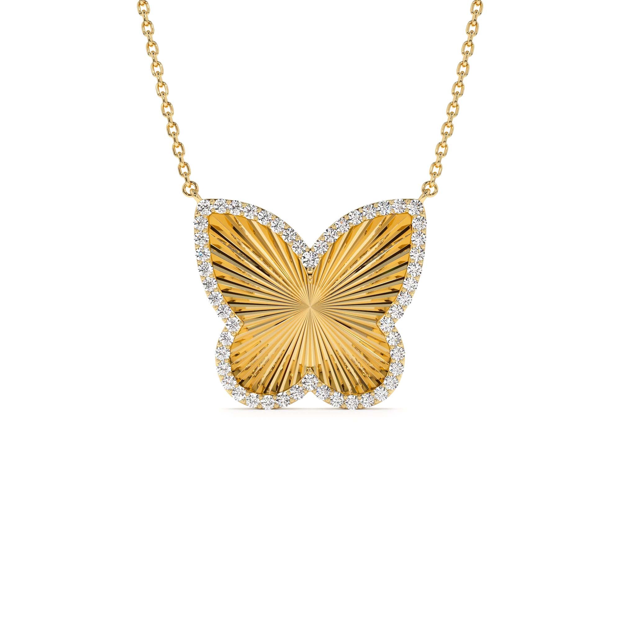 14K Textured Diamond Butterfly Charm Pendant by Orlina Fine