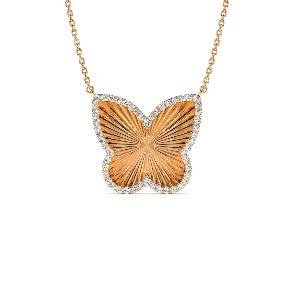14K Textured Diamond Butterfly Charm Pendant - view 2