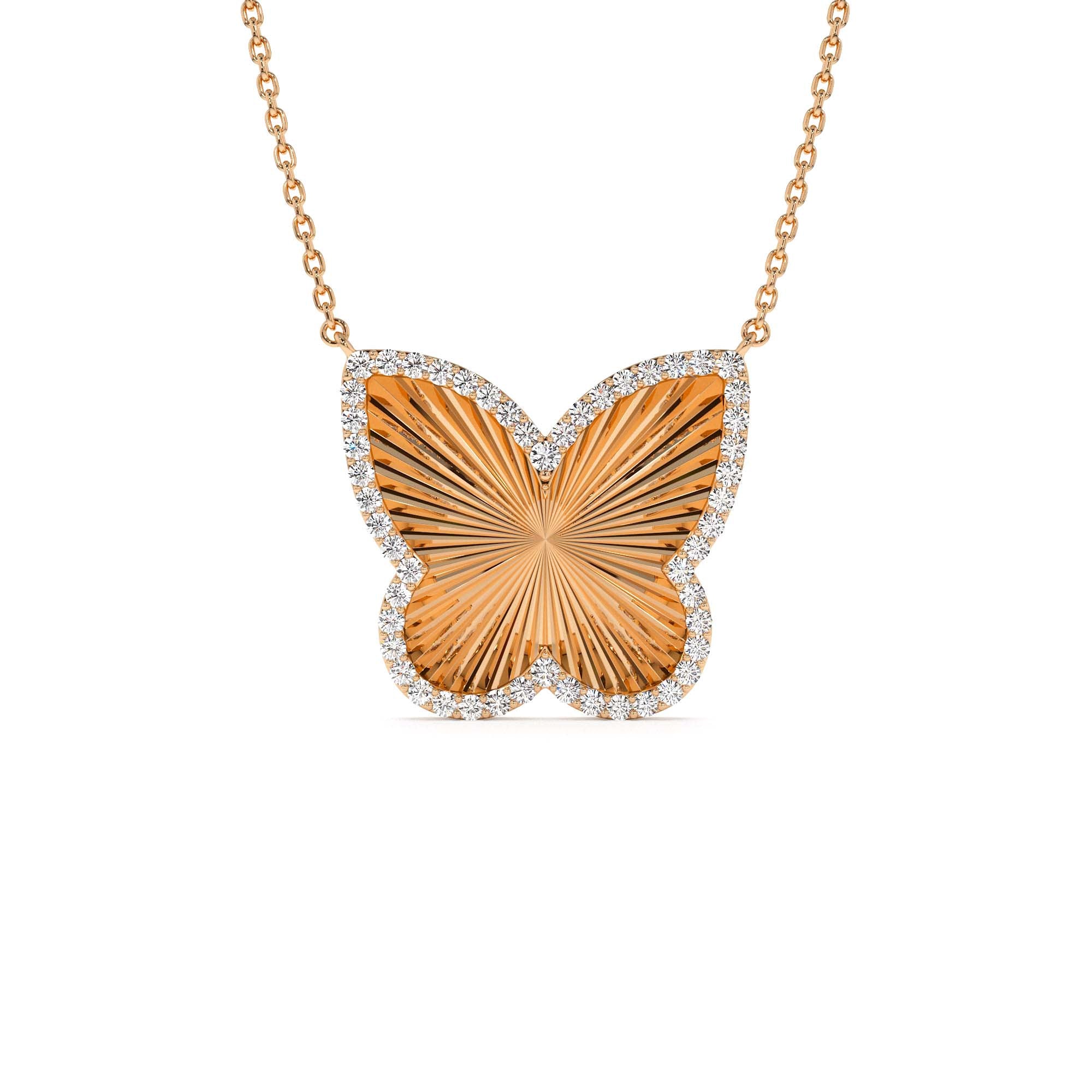 14K Textured Diamond Butterfly Charm Pendant - view 2