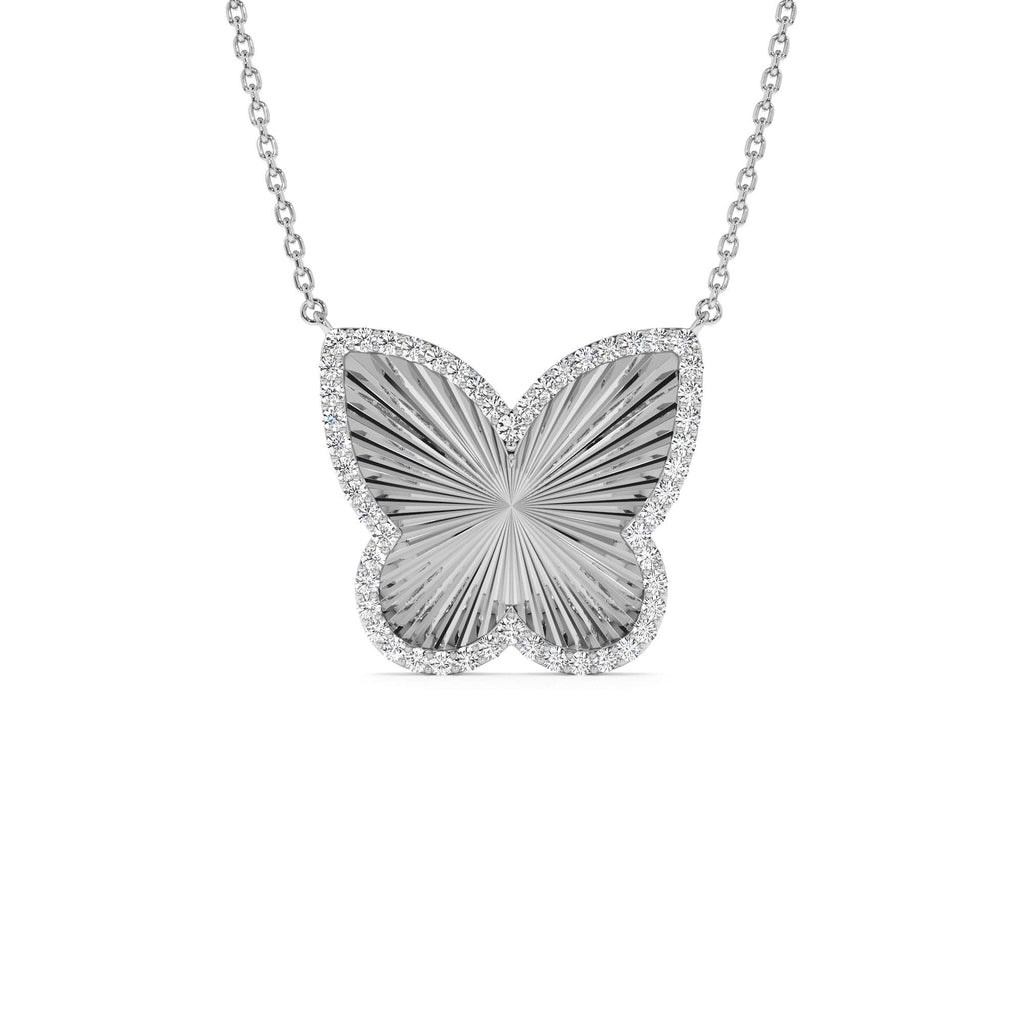 14K Textured Diamond Butterfly Charm Pendant - view 3
