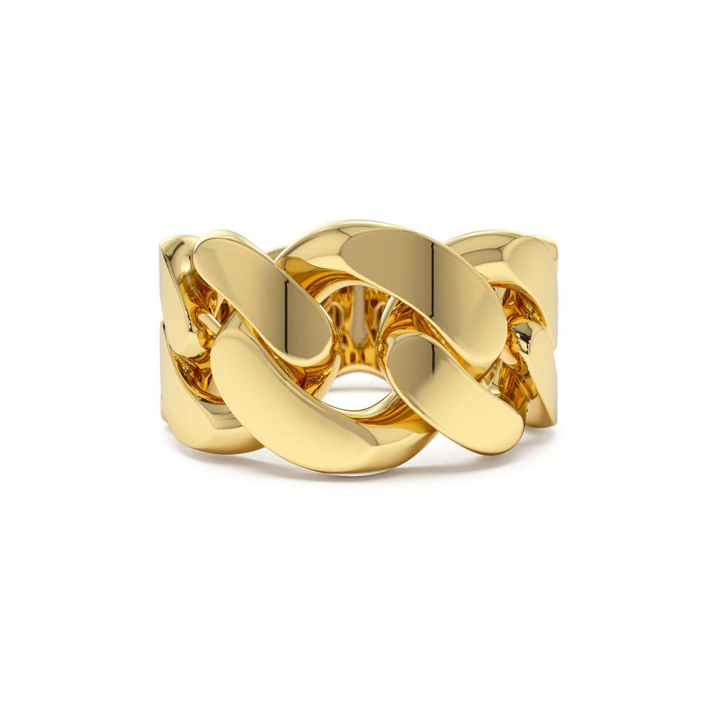 14K Chunky Cuban Curb Chain Link Ring by Orlina Fine