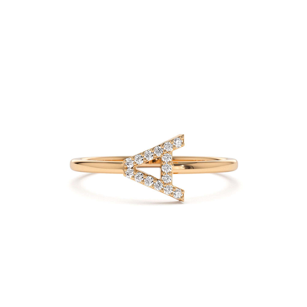 14K Sideways Diamond Letter Personalized Ring - view 2