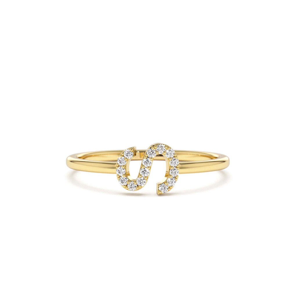 14K Sideways Diamond Letter Personalized Ring - view 4