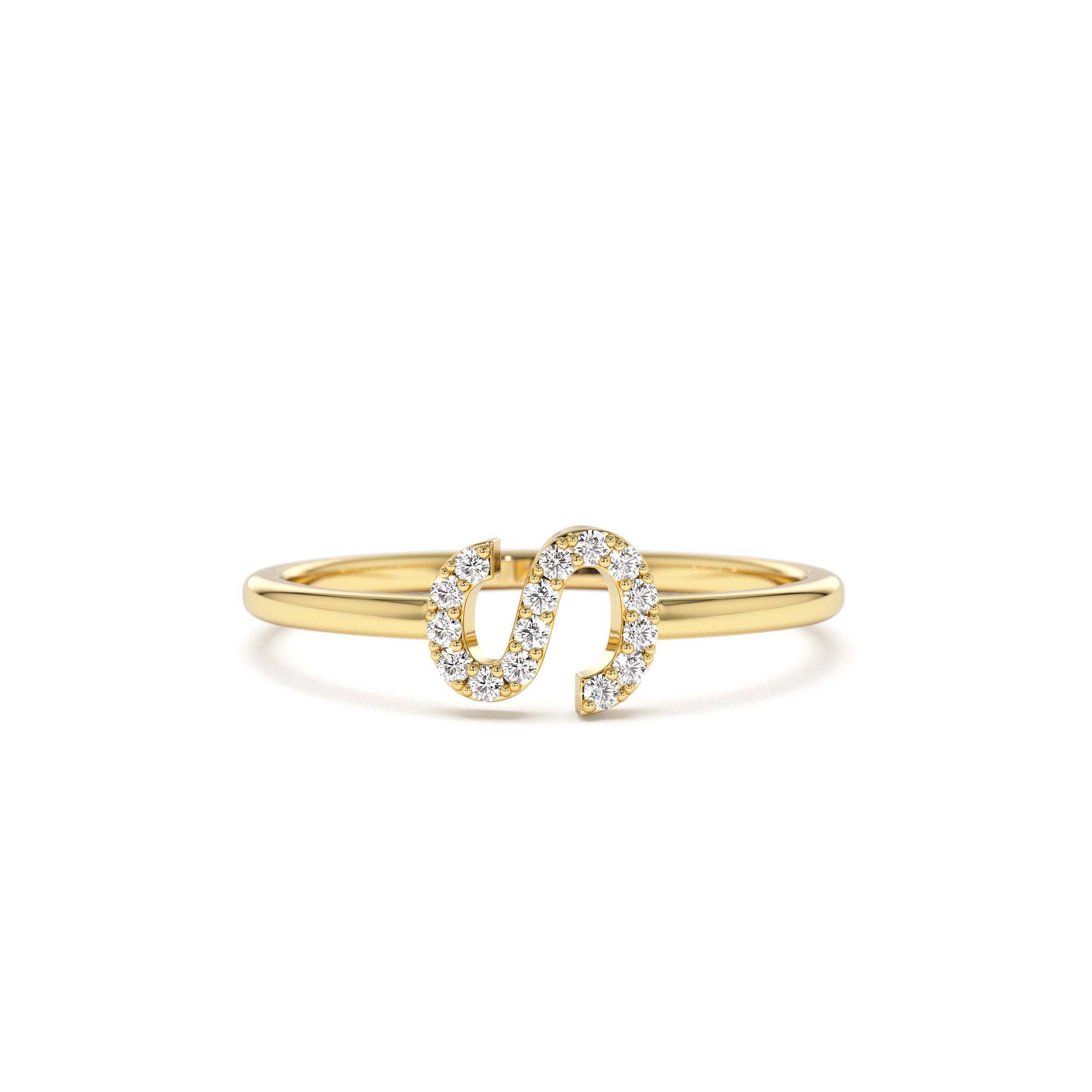 14K Sideways Diamond Letter Personalized Ring - view 4