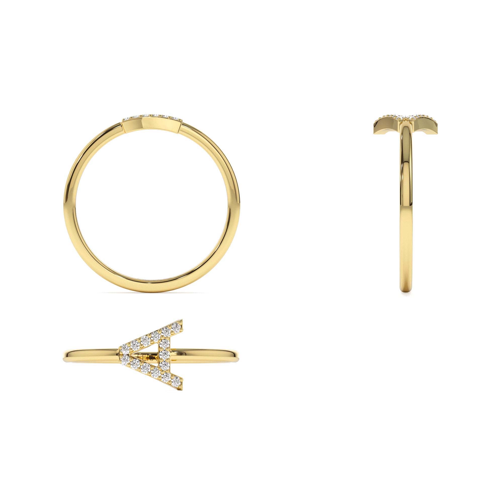 14K Sideways Diamond Letter Personalized Ring - view 6