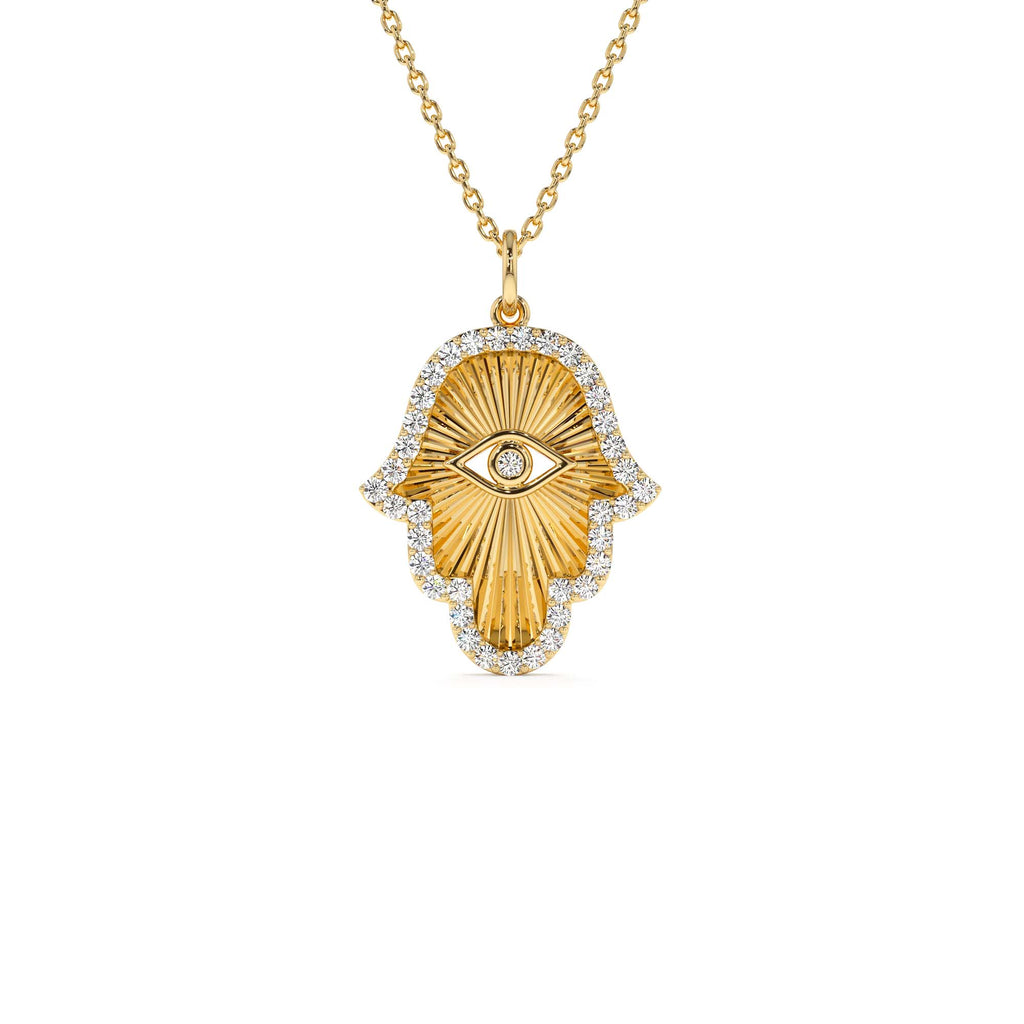 14K Diamond Hamsa & Evil Eye Hand of Fatima Necklace by Orlina Fine