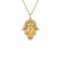 14K Diamond Hamsa & Evil Eye Hand of Fatima Necklace by Orlina Fine