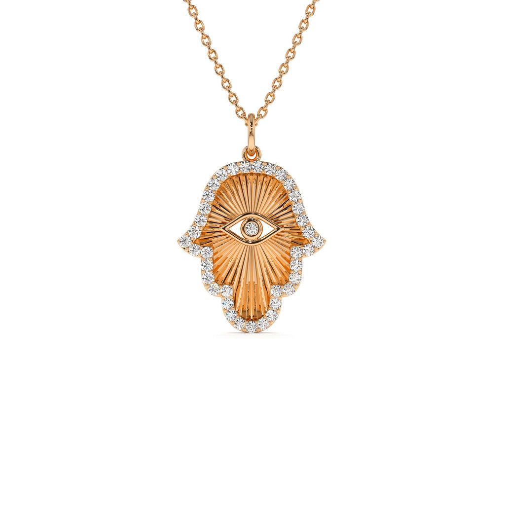 14K Diamond Hamsa & Evil Eye Hand of Fatima Necklace - view 2