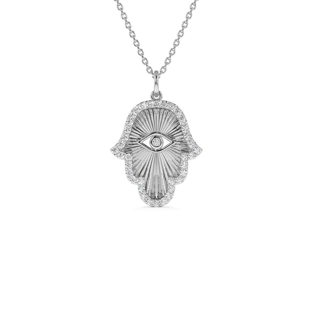 14K Diamond Hamsa & Evil Eye Hand of Fatima Necklace - view 3
