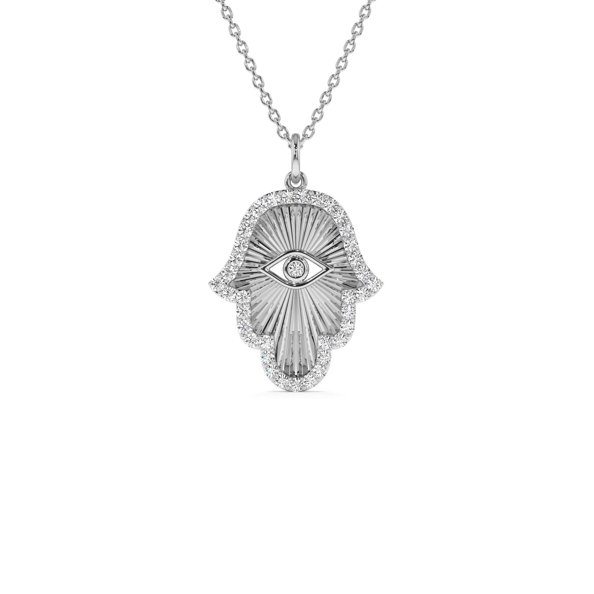 14K Diamond Hamsa & Evil Eye Hand of Fatima Necklace - view 3