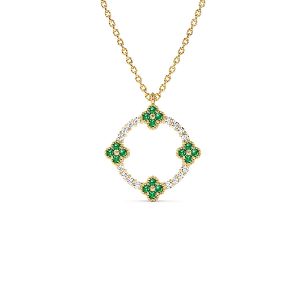 14K Diamond and Emerald Clover Necklace by Orlina Fine