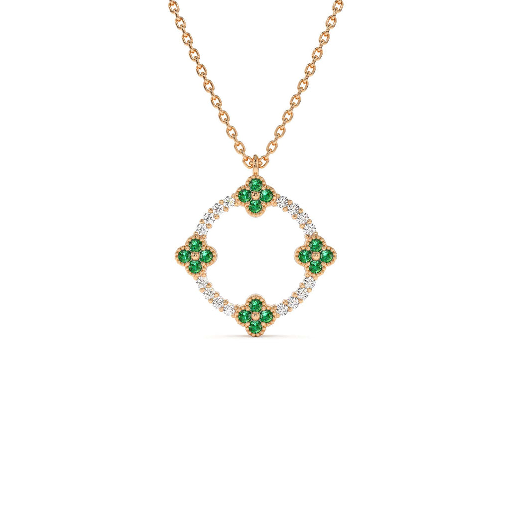 14K Diamond and Emerald Clover Necklace - view 2