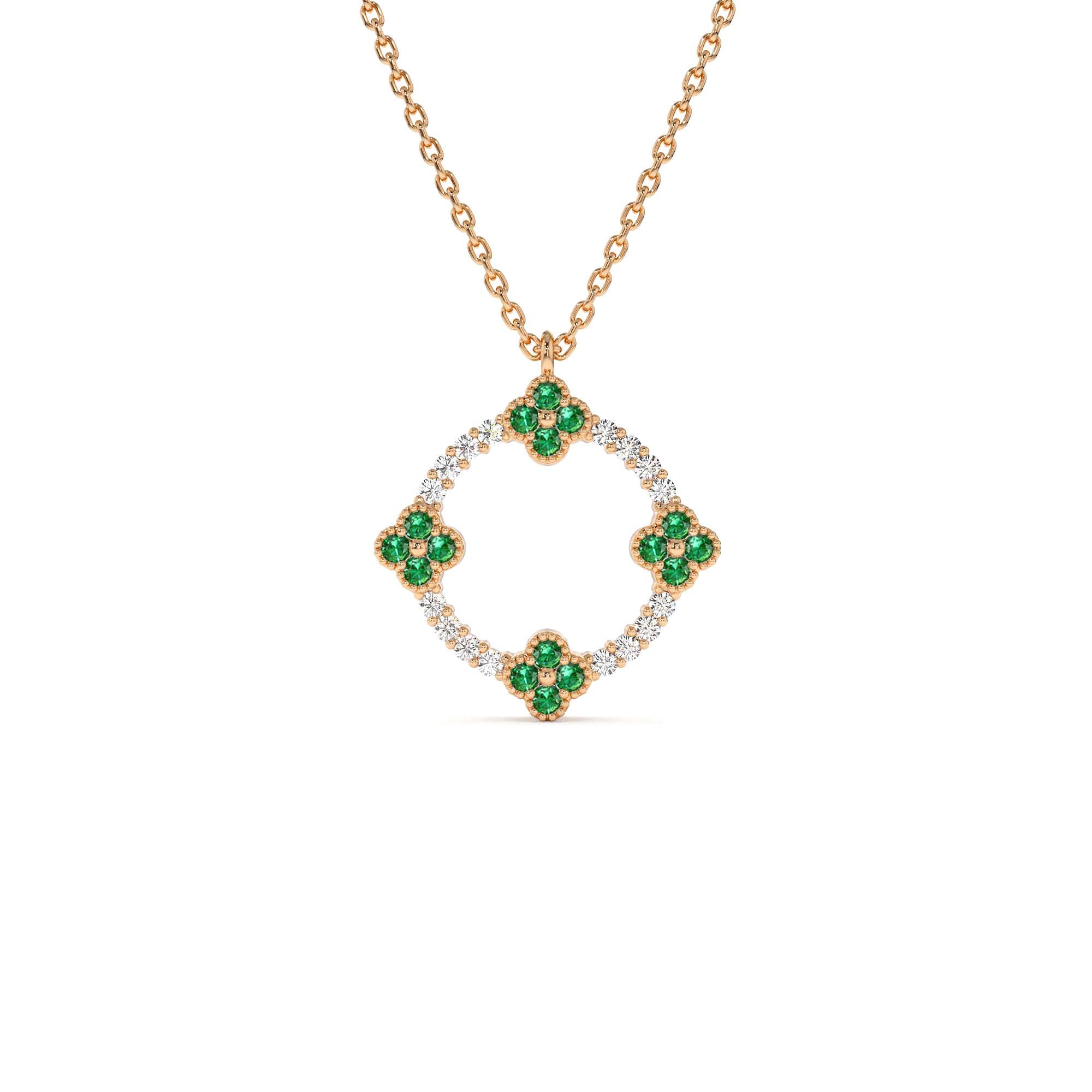 14K Diamond and Emerald Clover Necklace - view 2