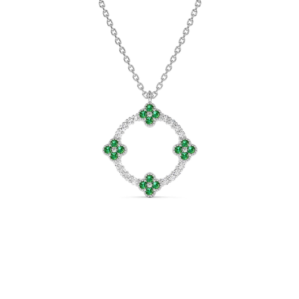 14K Diamond and Emerald Clover Necklace - view 3