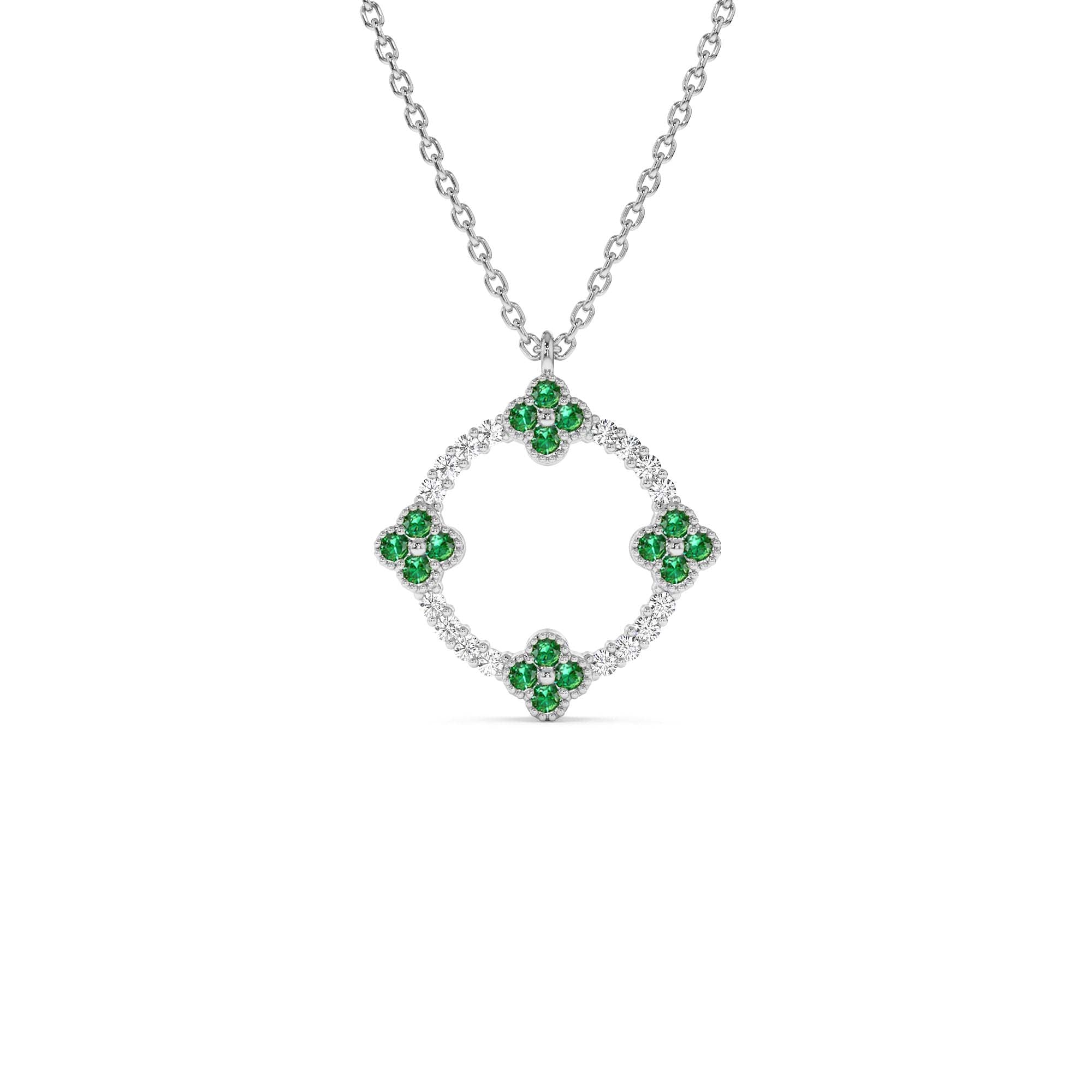 14K Diamond and Emerald Clover Necklace - view 3