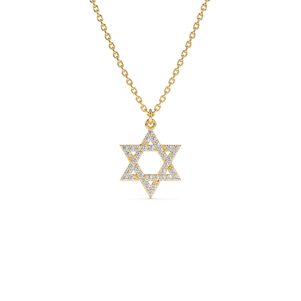 14K Star of David Round Diamond Necklace by Orlina Fine