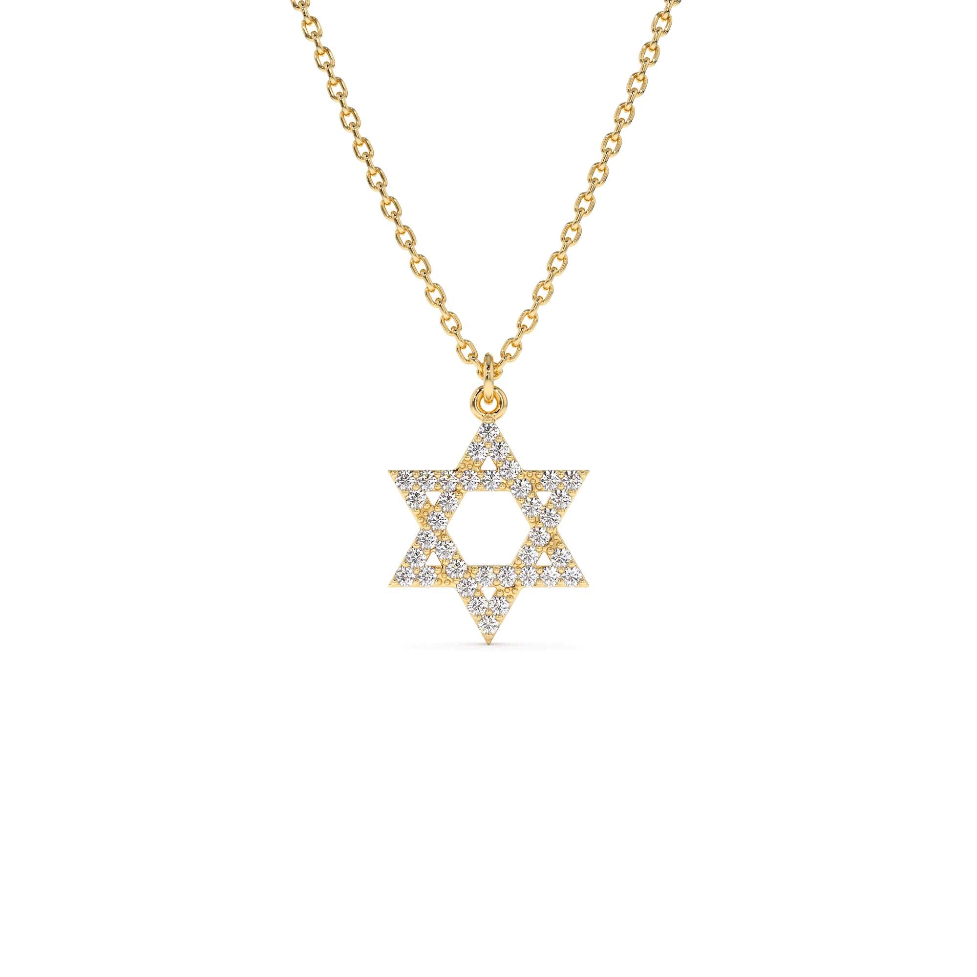 14K Star of David Round Diamond Necklace by Orlina Fine