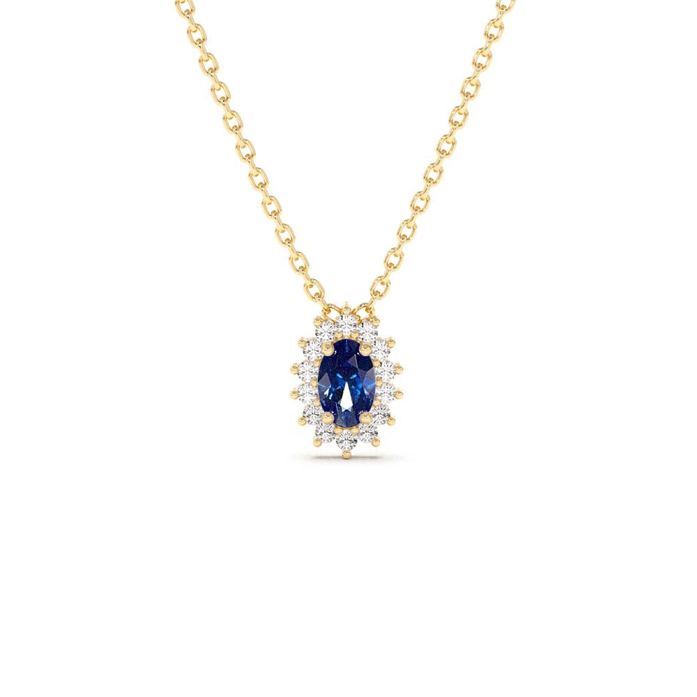 14K Sapphire Necklace with Halo Diamonds Necklace by Orlina Fine