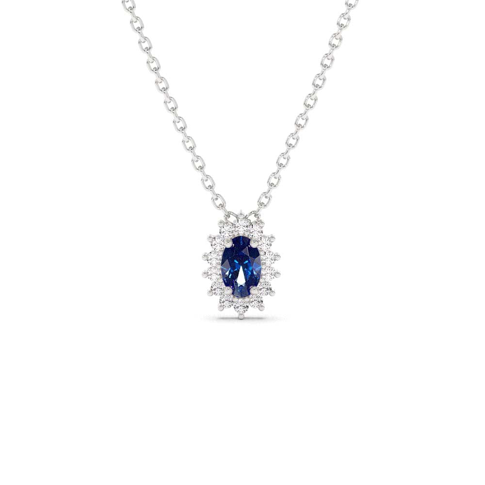 14K Sapphire Necklace with Halo Diamonds Necklace - view 2