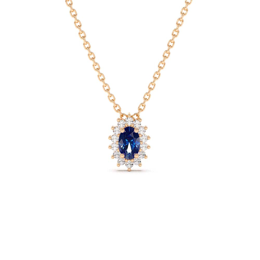 14K Sapphire Necklace with Halo Diamonds Necklace - view 3