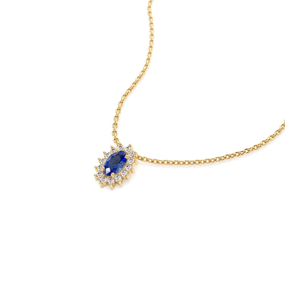 14K Sapphire Necklace with Halo Diamonds Necklace - view 4