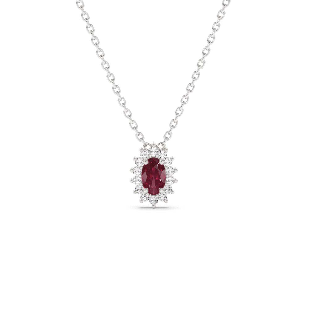 14K Ruby Necklace with Halo Diamonds - view 2