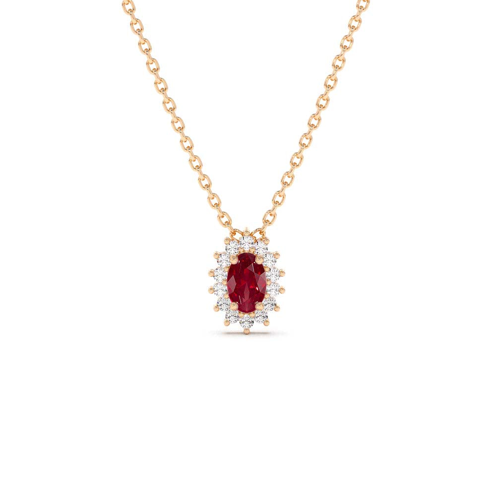 14K Ruby Necklace with Halo Diamonds - view 3