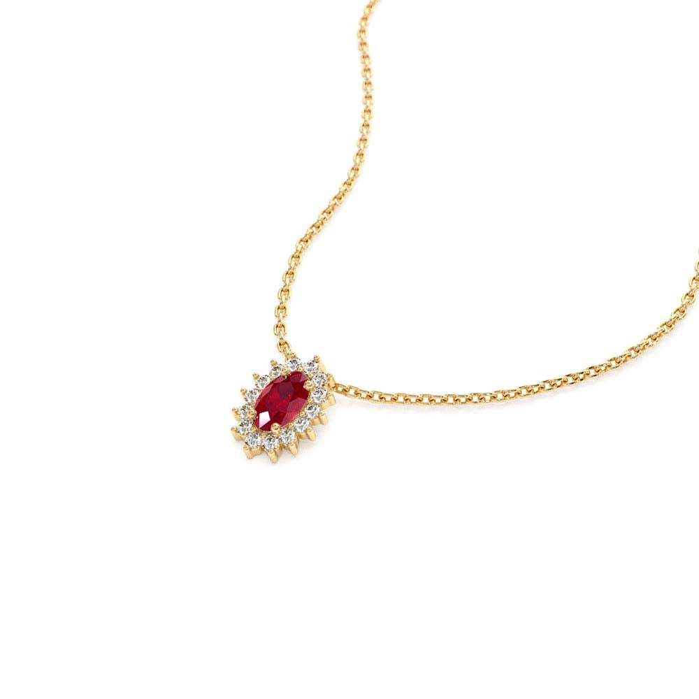 14K Ruby Necklace with Halo Diamonds - view 4
