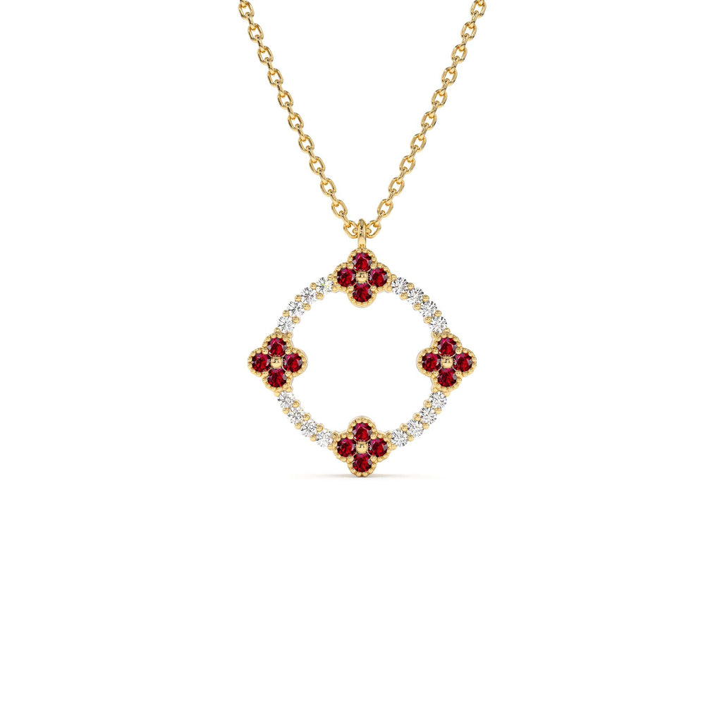 14K Diamond and Ruby Clover Necklace by Orlina Fine