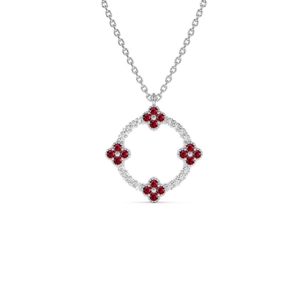 14K Diamond and Ruby Clover Necklace - view 2
