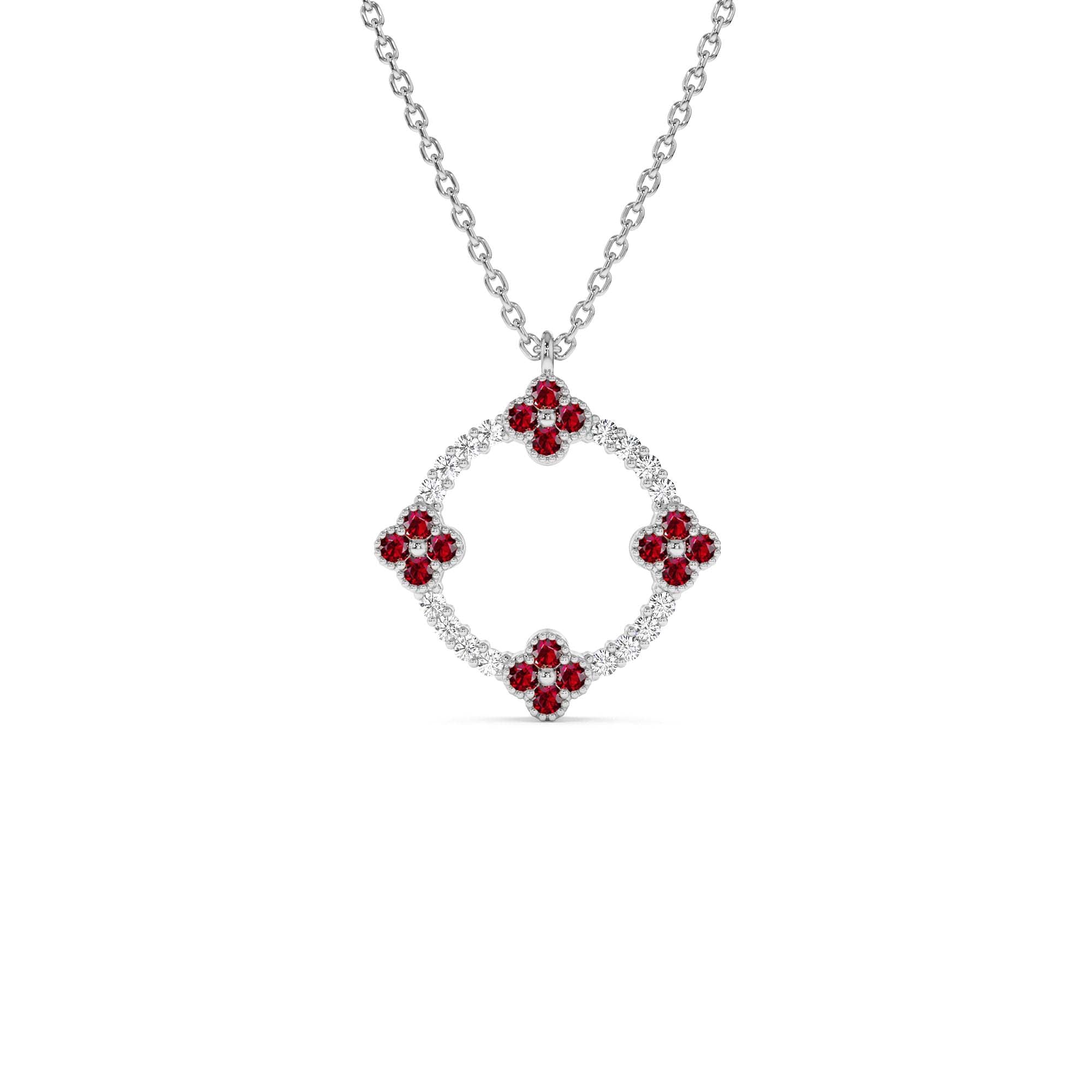 14K Diamond and Ruby Clover Necklace - view 2