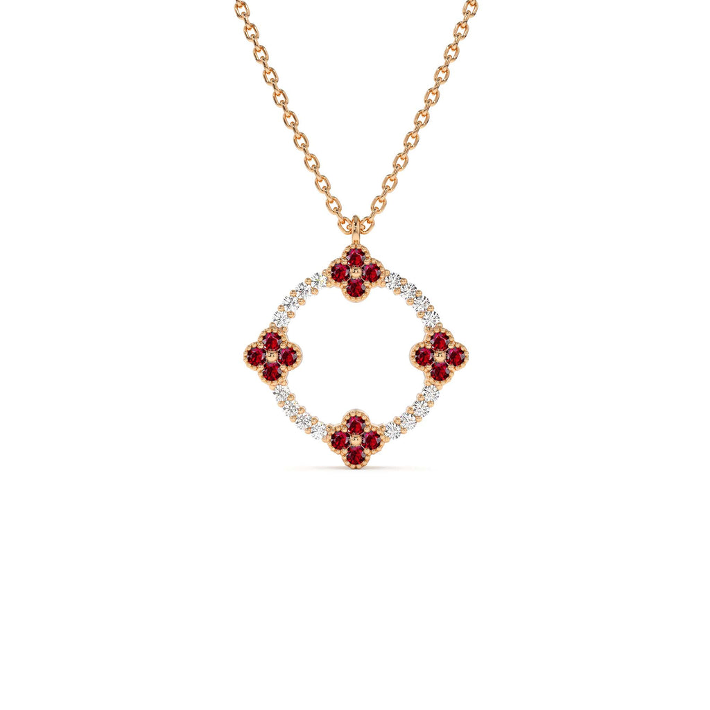 14K Diamond and Ruby Clover Necklace - view 3