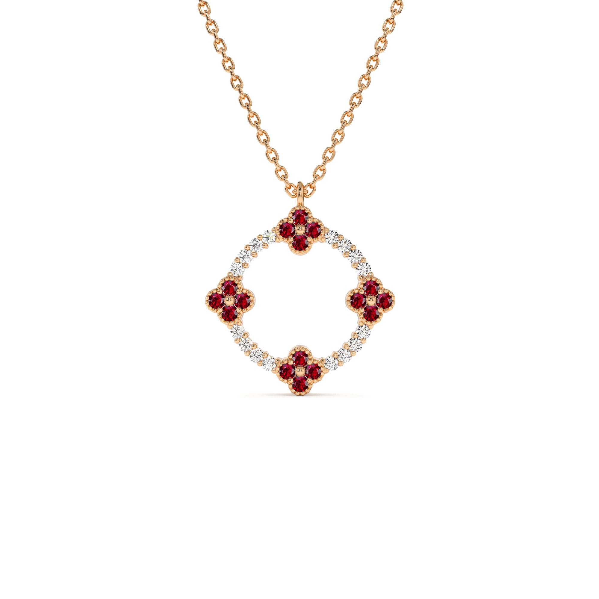 14K Diamond and Ruby Clover Necklace - view 3