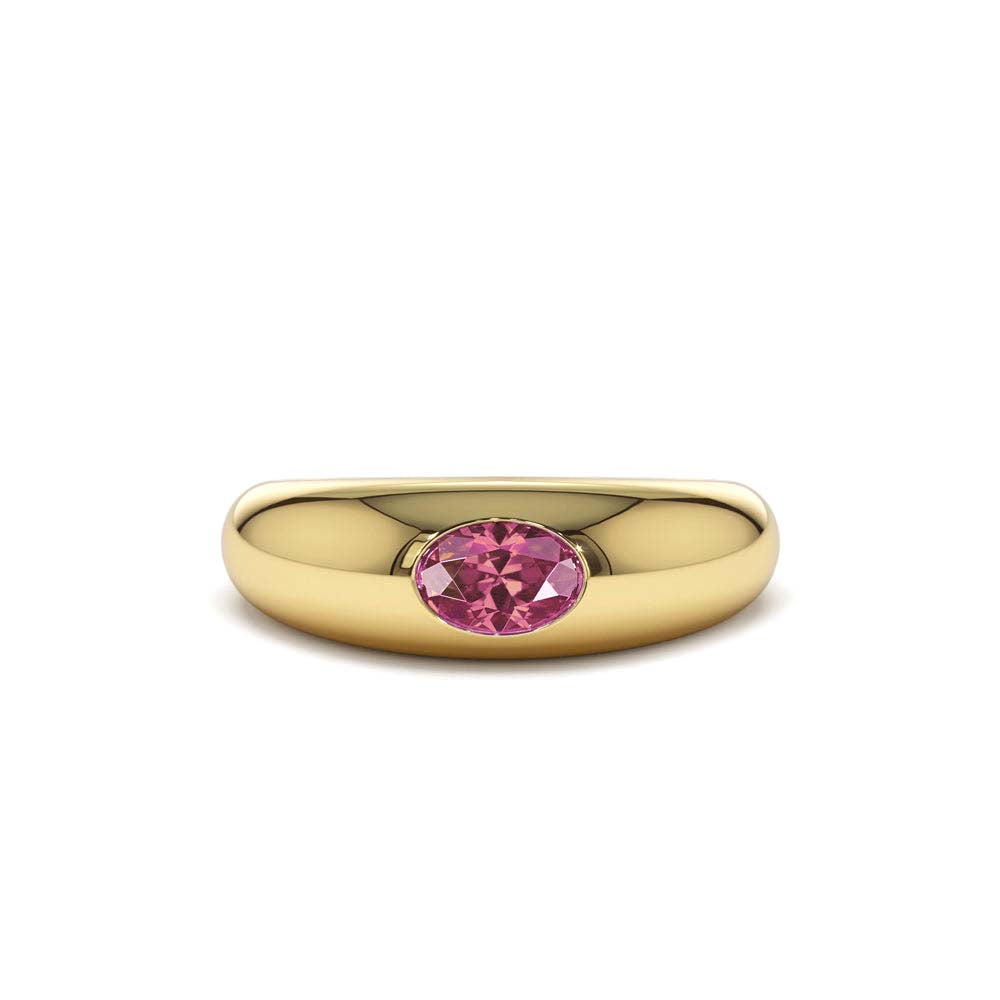 14K Flush Set Oval Pink Sapphire Dome Ring by Orlina Fine