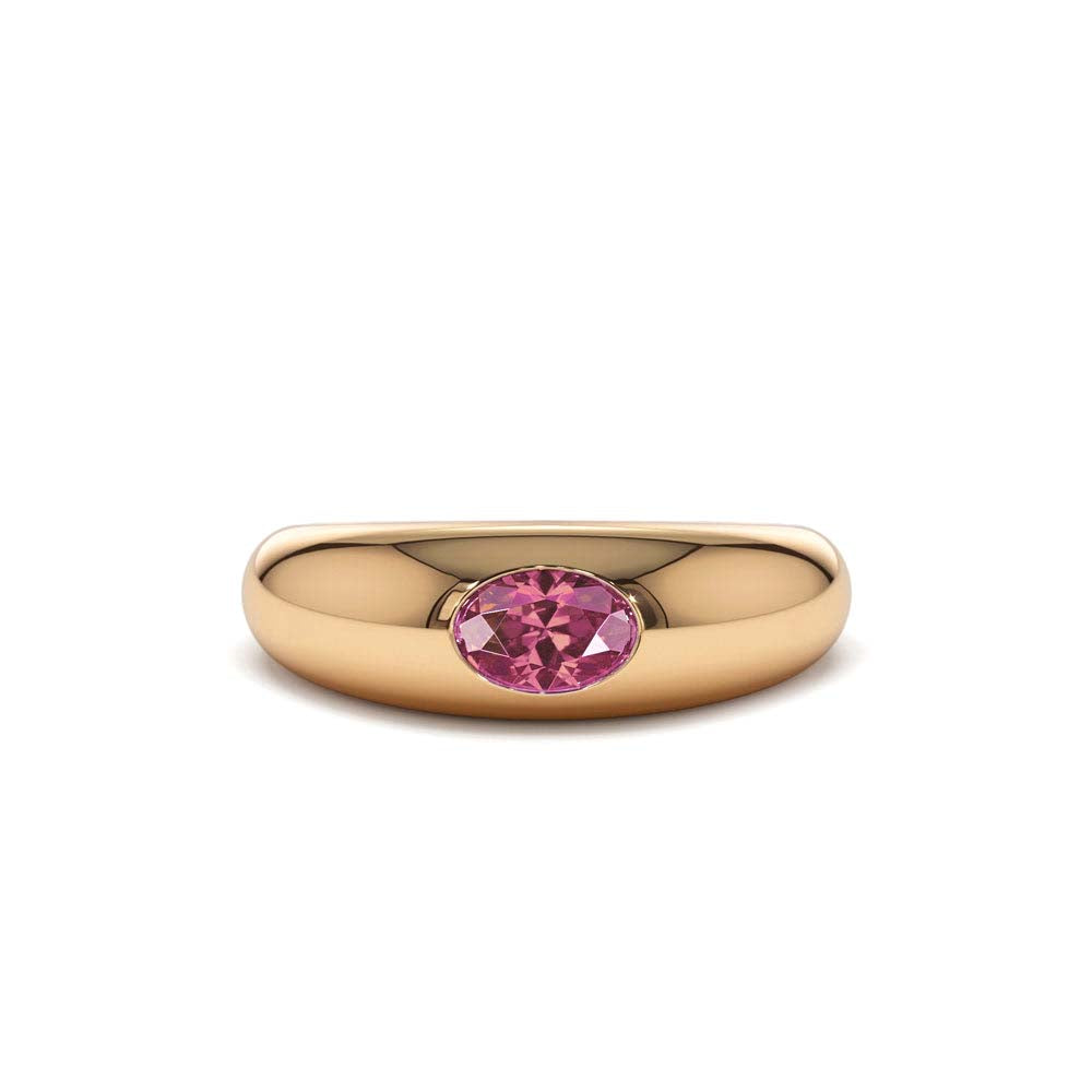 14K Flush Set Oval Pink Sapphire Dome Ring - view 2