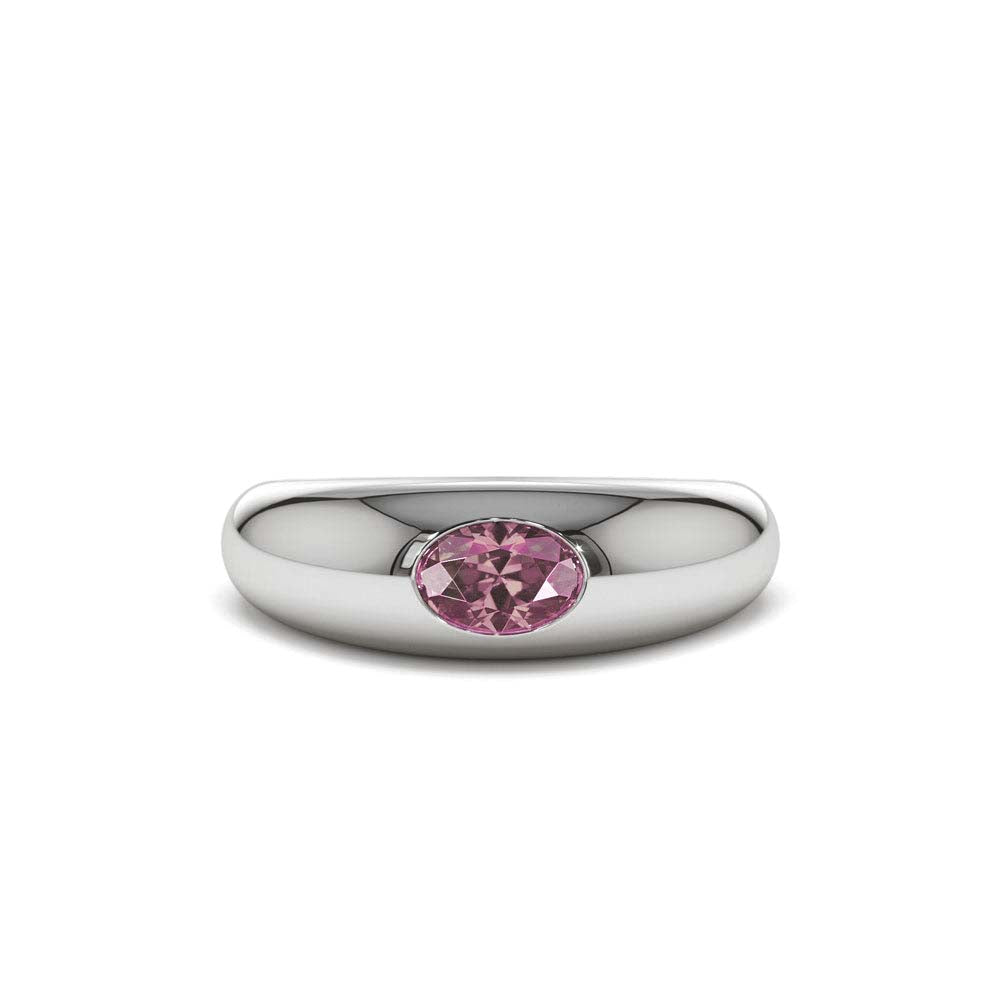 14K Flush Set Oval Pink Sapphire Dome Ring - view 3
