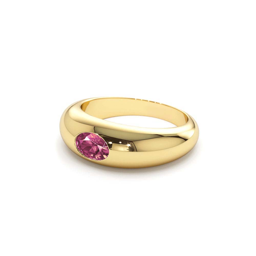 14K Flush Set Oval Pink Sapphire Dome Ring - view 4