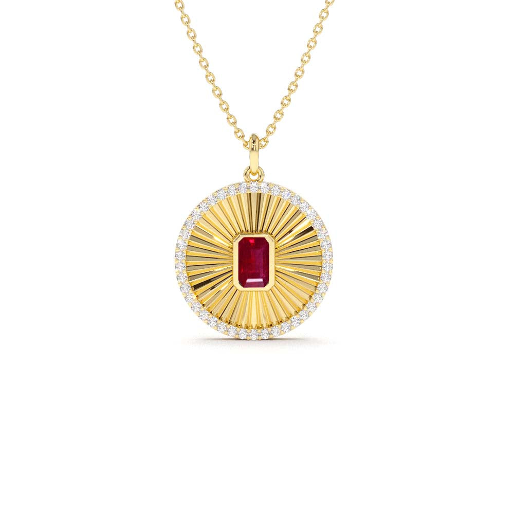 14K Ruby and Diamond Medallion Necklace by Orlina Fine