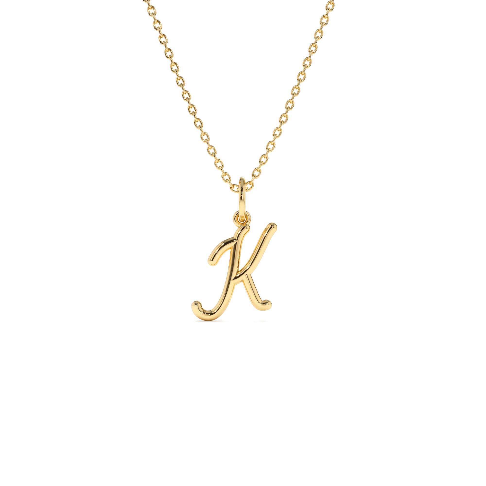 14K Plain Gold Script Initial Necklace by Orlina Fine