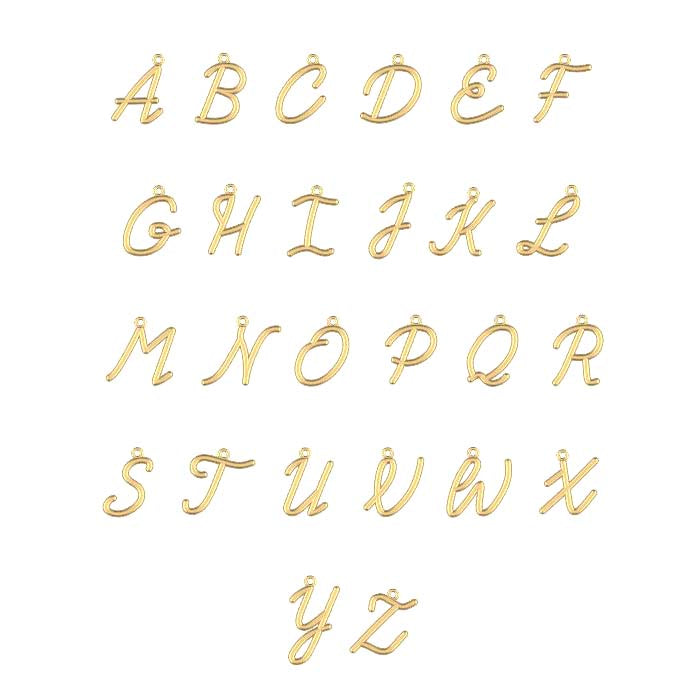 14K Plain Gold Script Initial Necklace - view 2