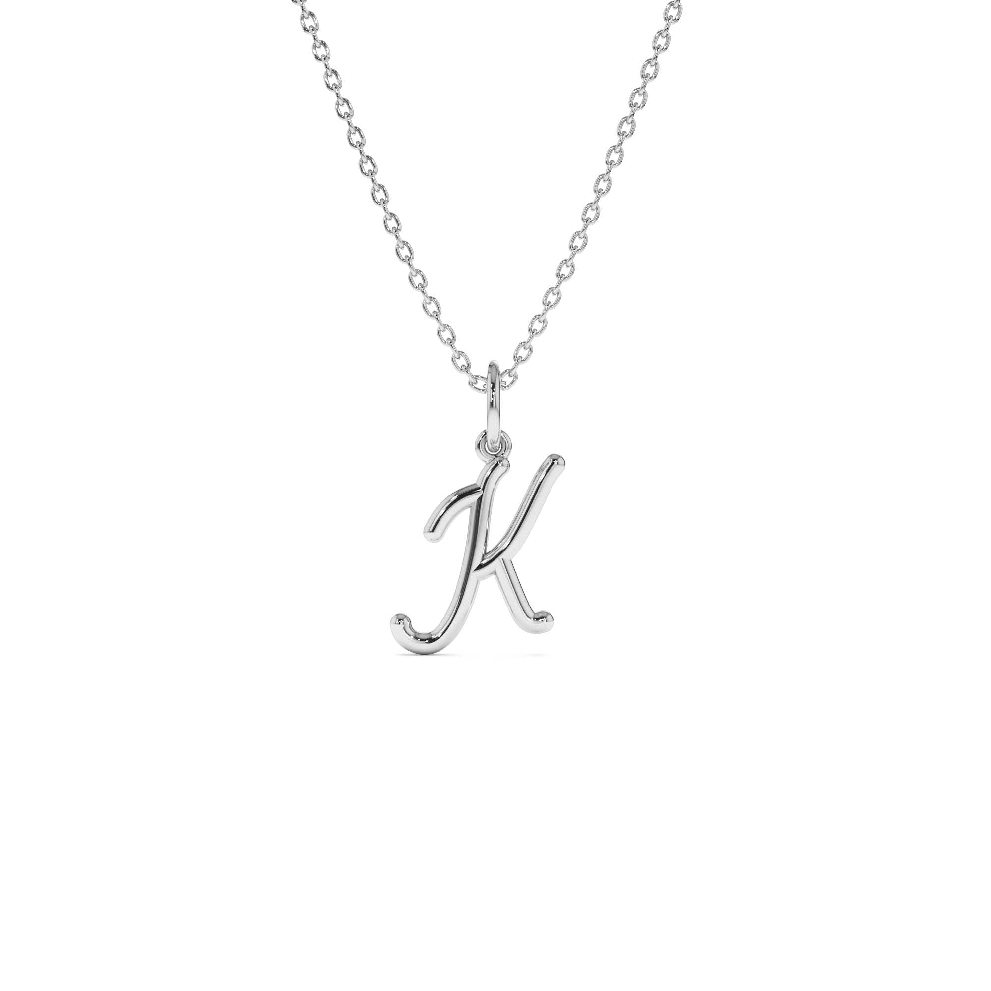 14K Plain Gold Script Initial Necklace - view 4