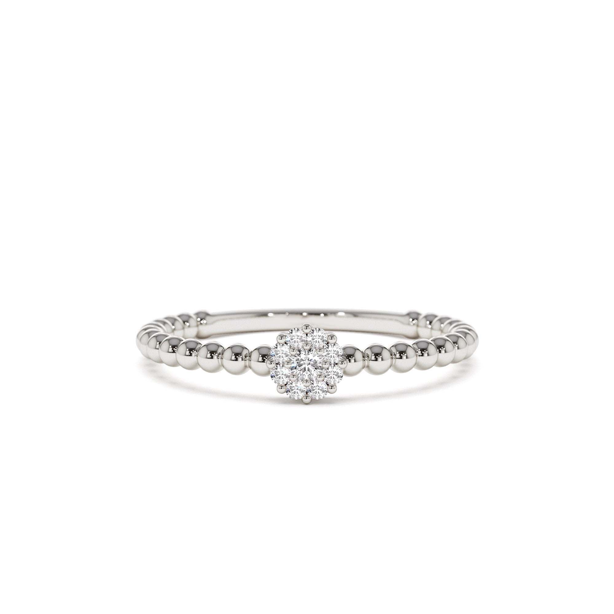 14K Gold Beaded Floral Diamond Ring - view 2