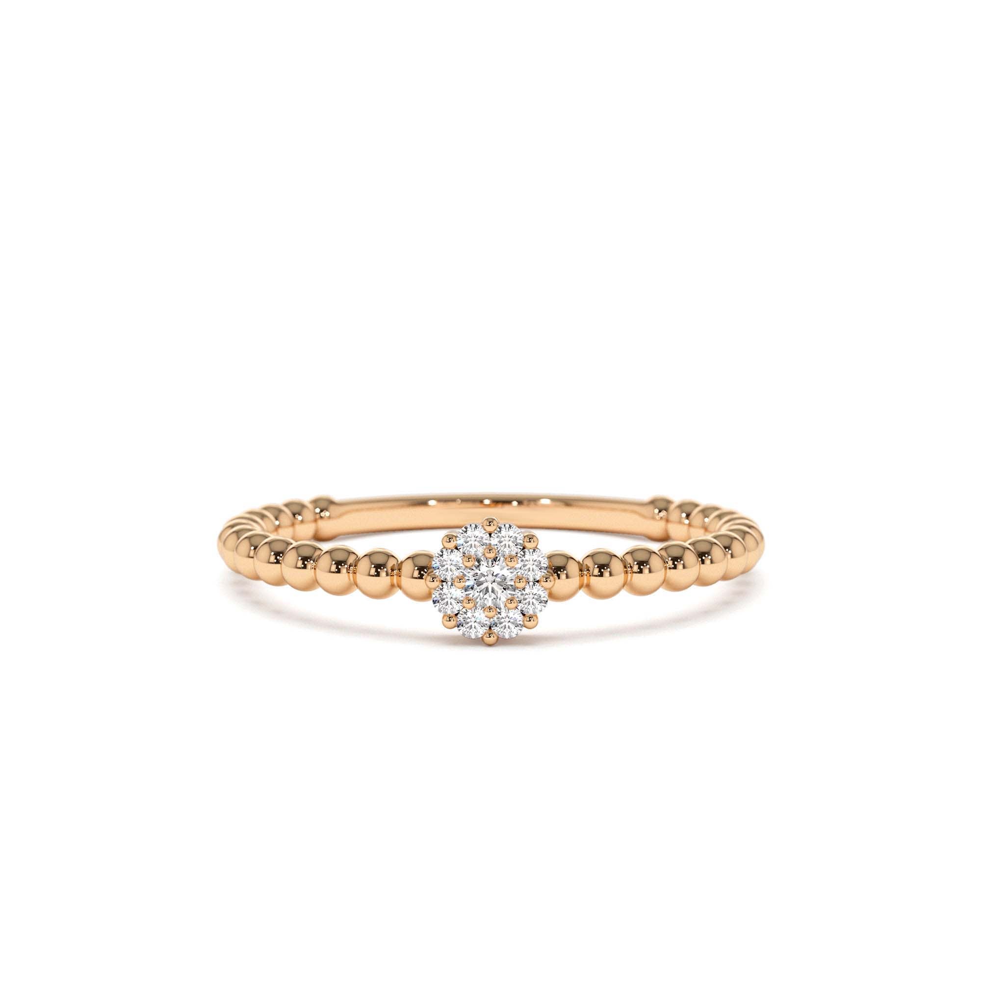 14K Gold Beaded Floral Diamond Ring - view 3