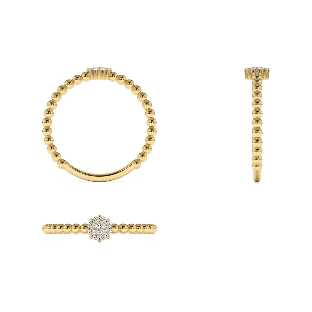 14K Gold Beaded Floral Diamond Ring - view 4