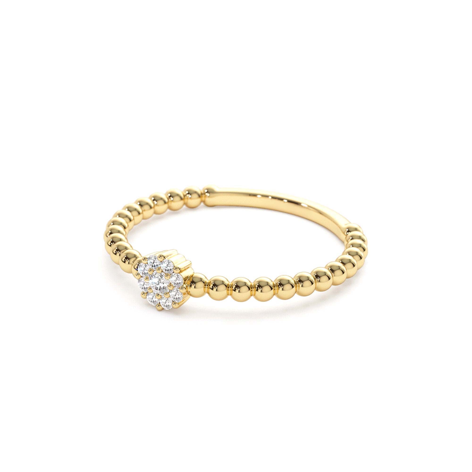 14K Gold Beaded Floral Diamond Ring - view 5