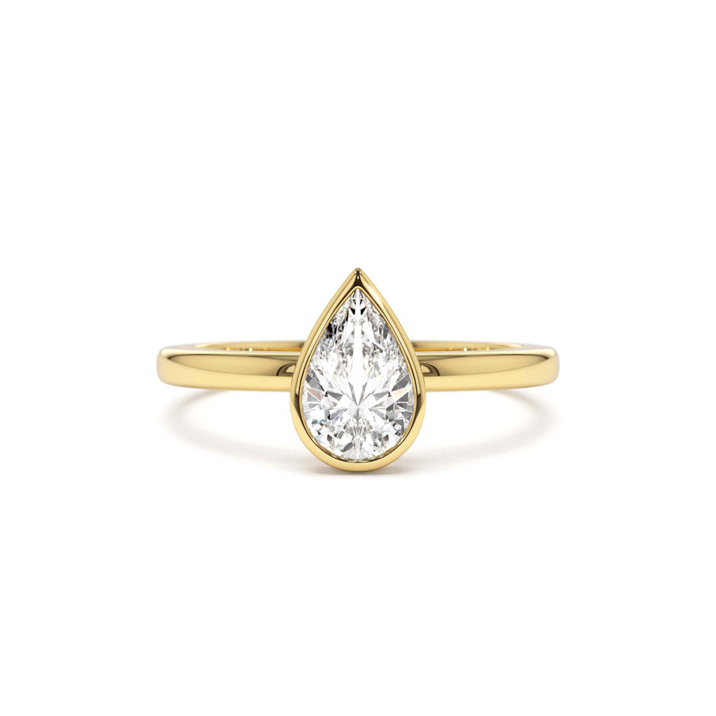 0.75 - 1.50 CTW 14K Bezel Setting Pear Shaped Lab Grown Diamond Engagement Ring by Orlina Fine