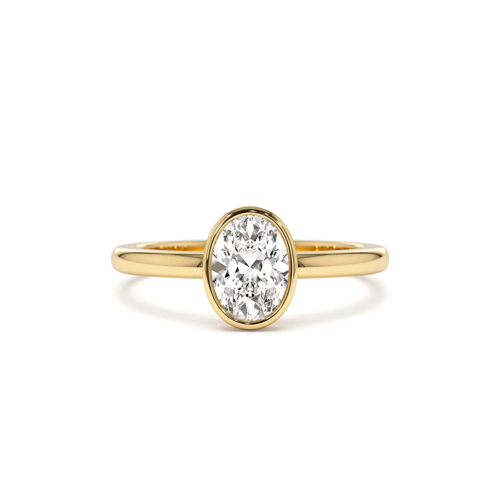 0.75 - 1.50 CTW 14K Bezel Setting Oval Shaped Lab Grown Diamond Engagement Ring by Orlina Fine